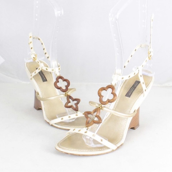 LOUIS VUITTON Shoes - LOUIS VUITTON #20467 White And Brown Wedges